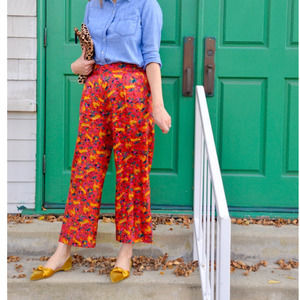 J Crew Wide Leg Floral Tiger/Leopard Crop Pants